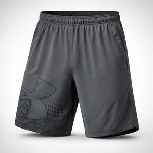 Under Armour Mens XL Gray Loose Fit Athletic Basketball Shorts Logo Graphic